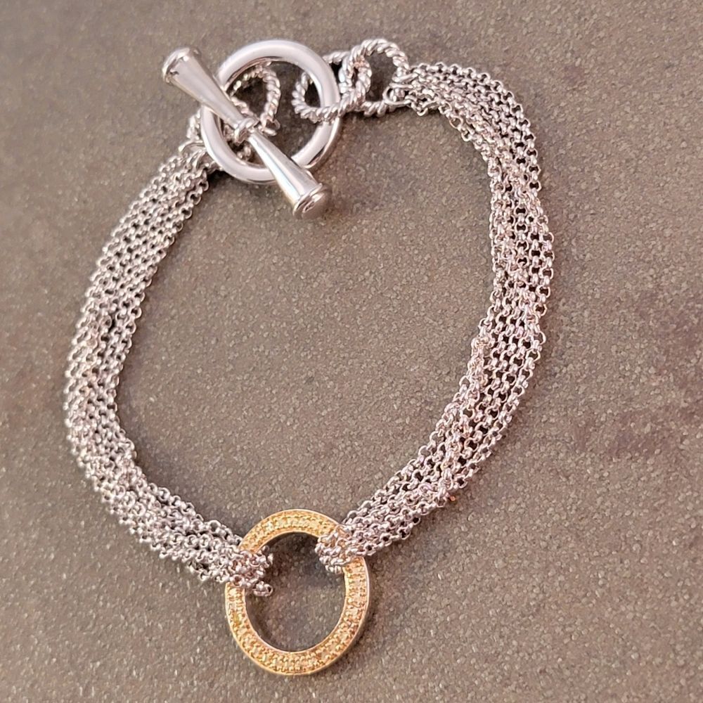 New Silver Gold Circle Ring Chain Multi Strand Chain Toggle Bracelet - Picture 4 of 8